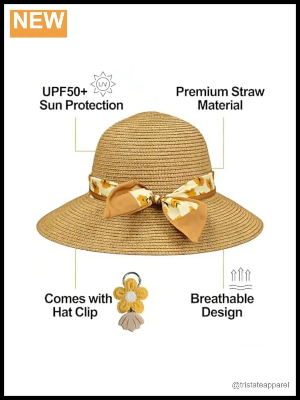 Straw Wide Brim Sun Hat with Chin Strap, Foldable Beach Travel Hat